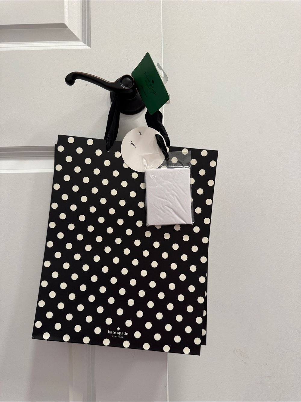 kate spade Black and White Polka Dot Tote Gift Bag set of 2 tissue paper NWT